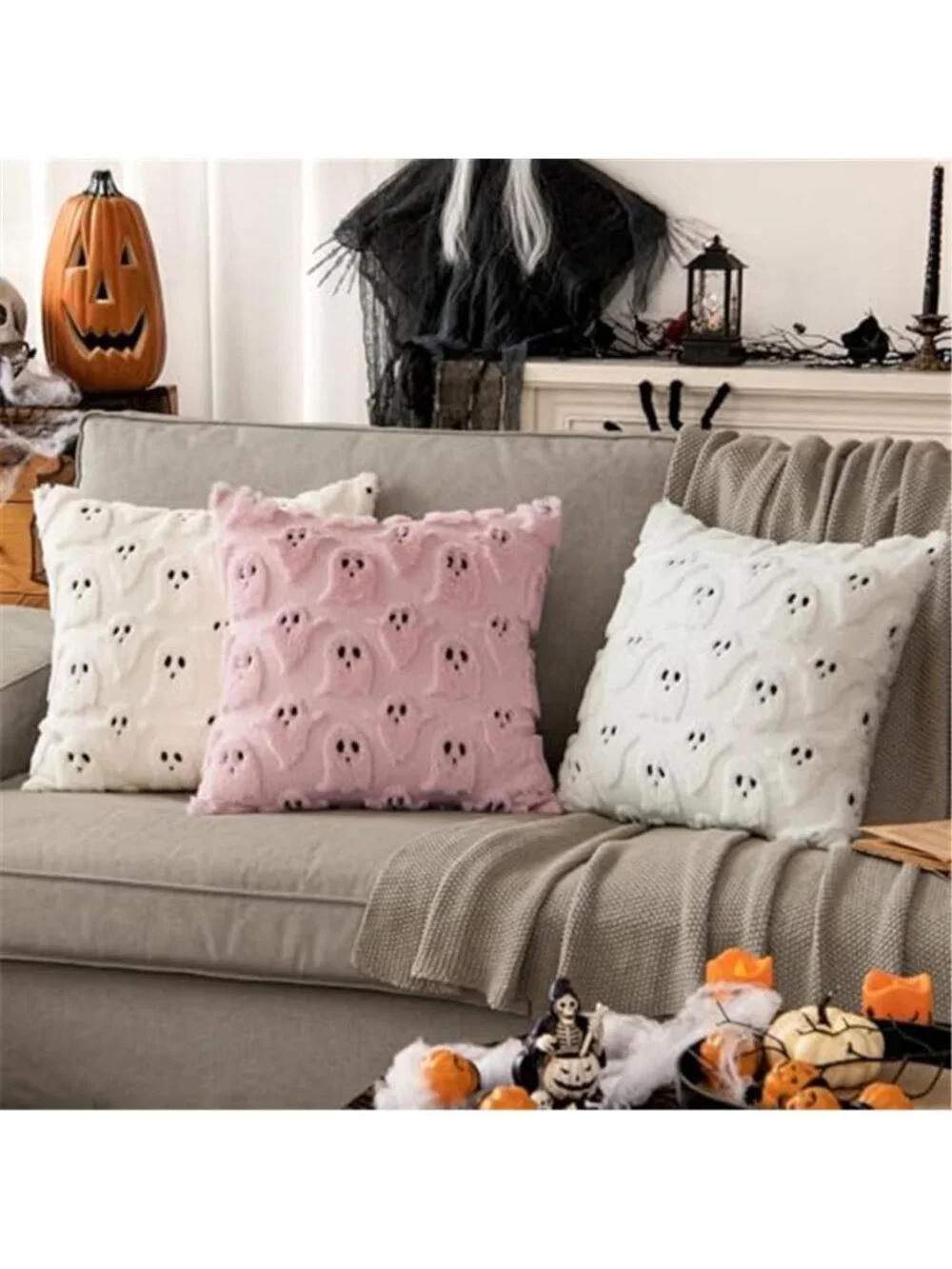 White Halloween Pillow Covers Cute Ghost Decor Set of 2 18x18